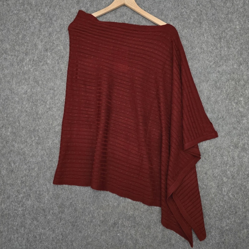 Marleylilly Sweater Womens Burgundy Cable Knit Cape‎ Poncho Asymmetrical Wrap